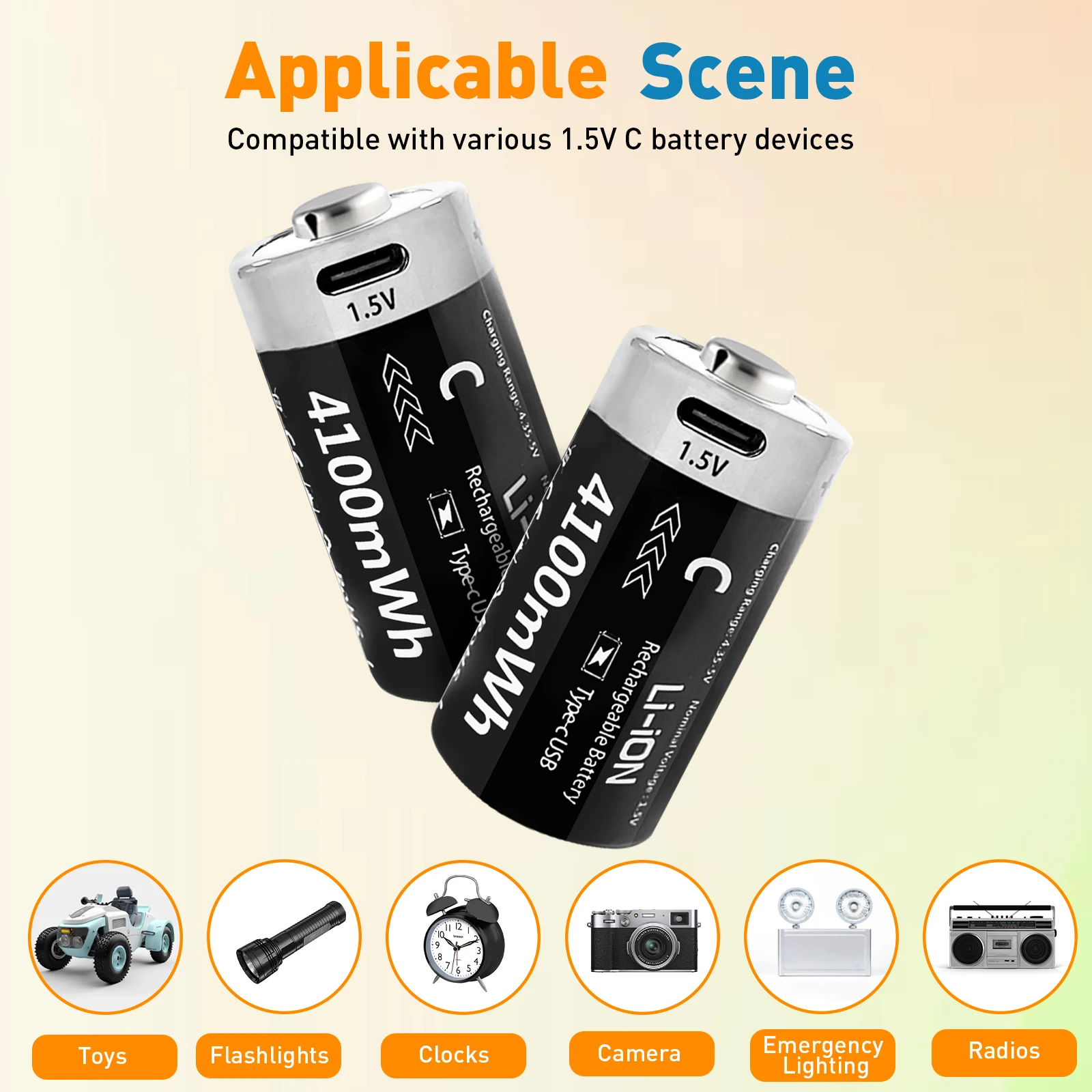 4100mWh large capacity 1.5V C lithium battery for toy home appliances USB rechargeable lithium battery