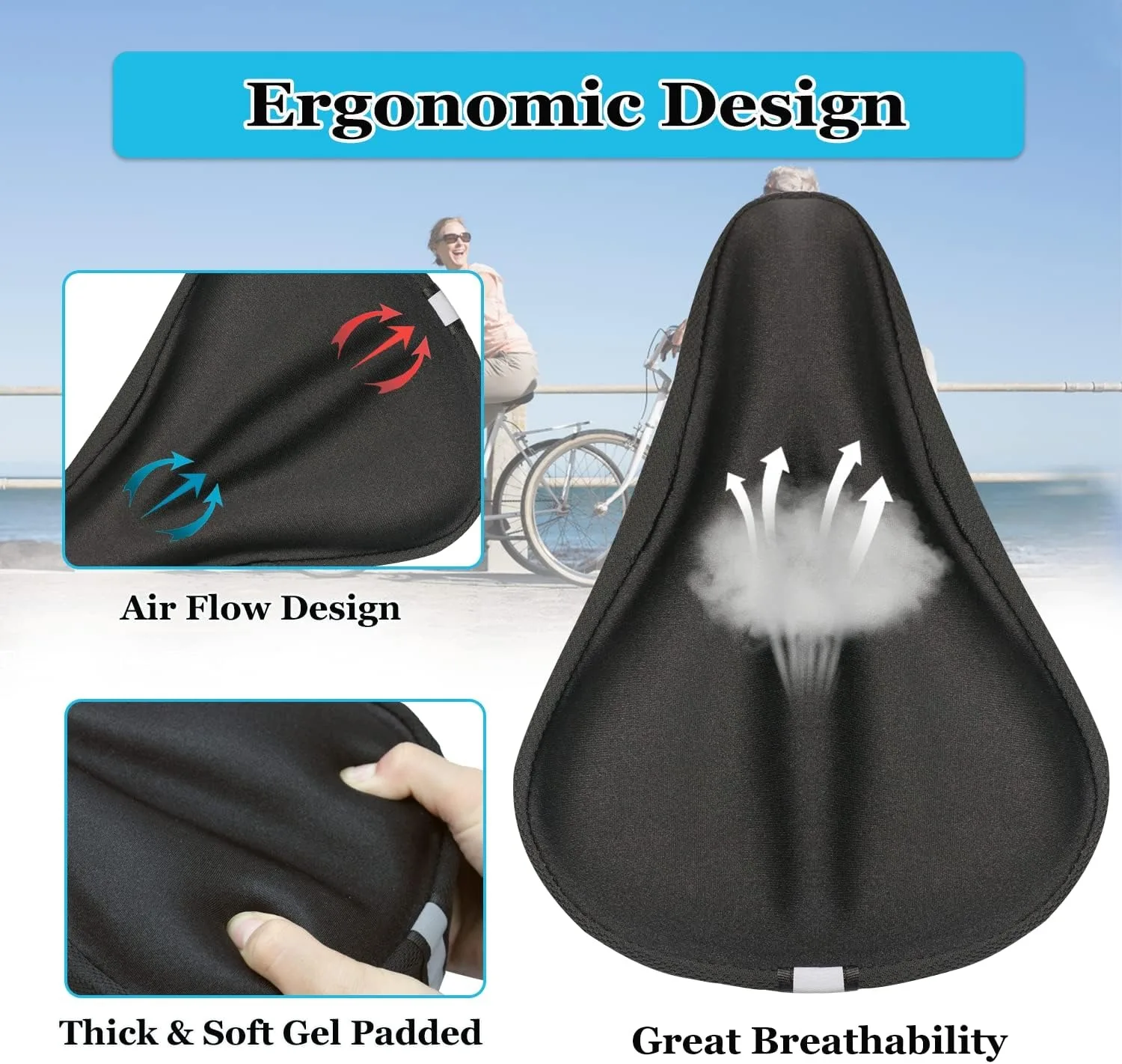 Gel Bike Seat Cover Padded Bicycle Saddle Covers  Bike Seat Cushion Cover