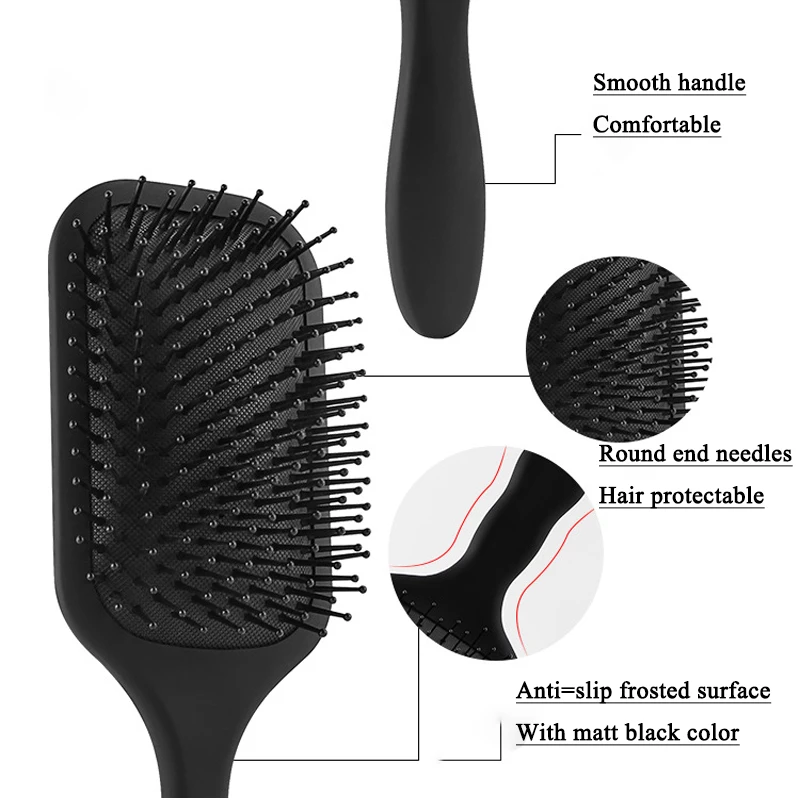 High Quality Matt Black  Nylon Boar Bristle Dry Wet Hair Detangler Hair Extension Brush