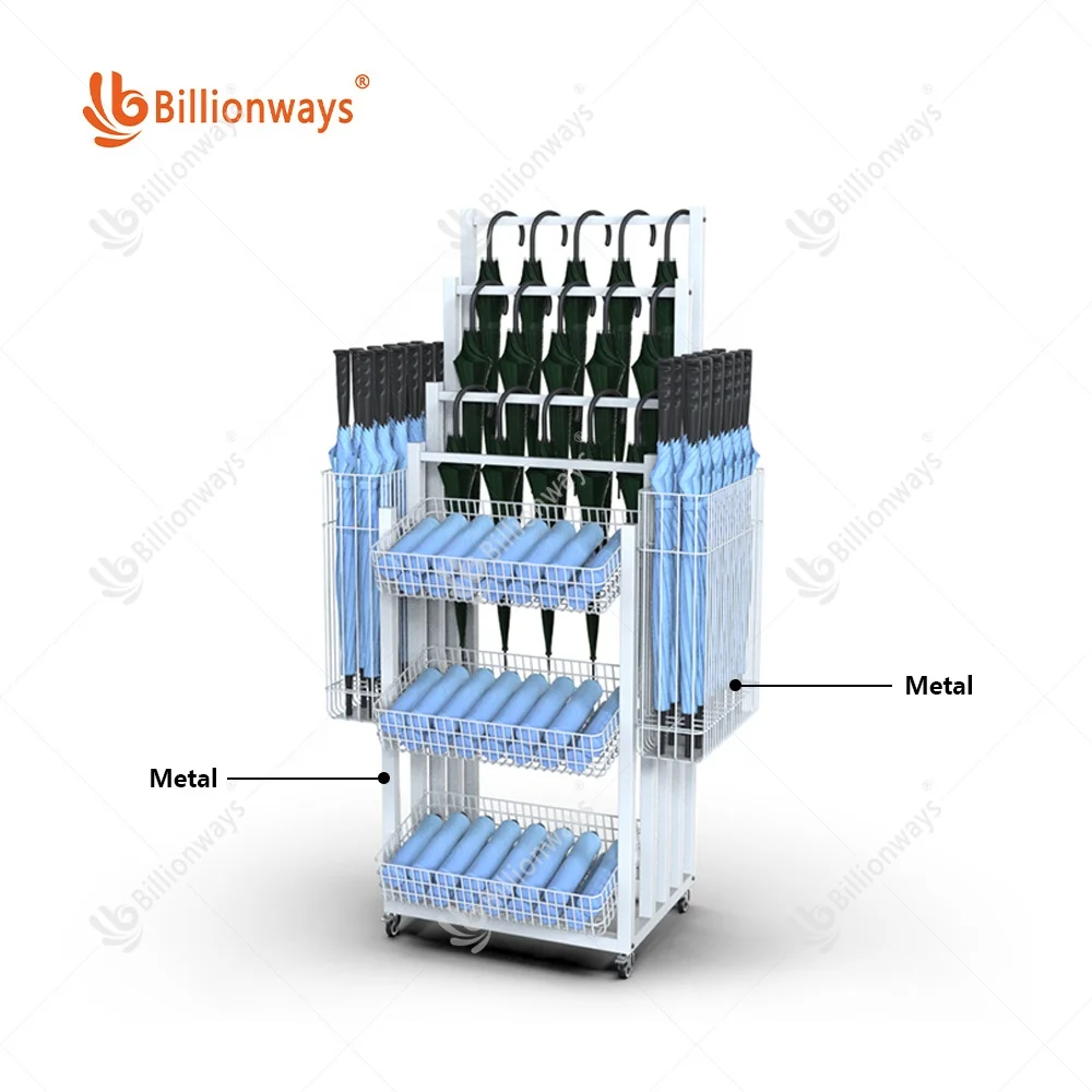 Customized 5 Layers Movable Umbrella Metal Display Rack/umbrella rack display for stores/display racks for boutique