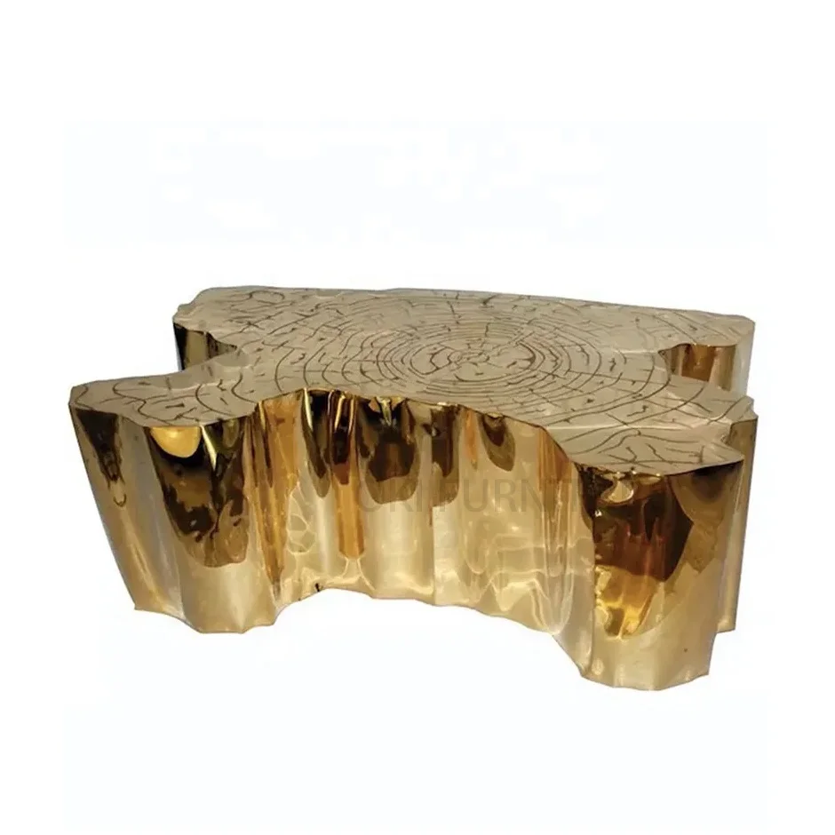 modern high-end famous brand luxury exclusive unique tree ring central table eden gold stainless steel tree trunk coffee table