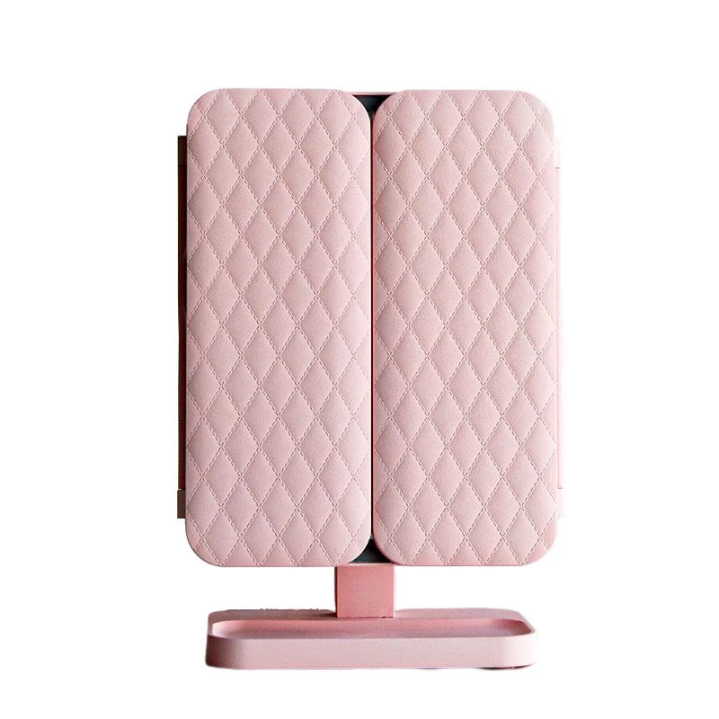 Женское розовое трехскладное вращающееся складное зеркало для макияжа с литиевой батареей