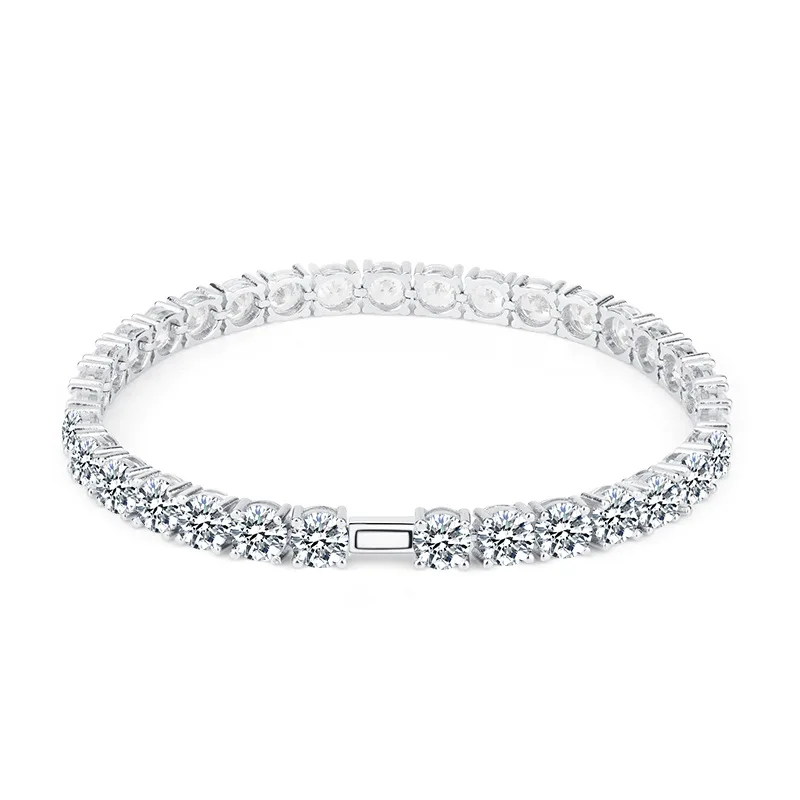Fashion Unisex Jewelry VVS1  925 Sterling Silver White Gold Plated Chain Bracelet Charm Moissanite Tennis Bracelet