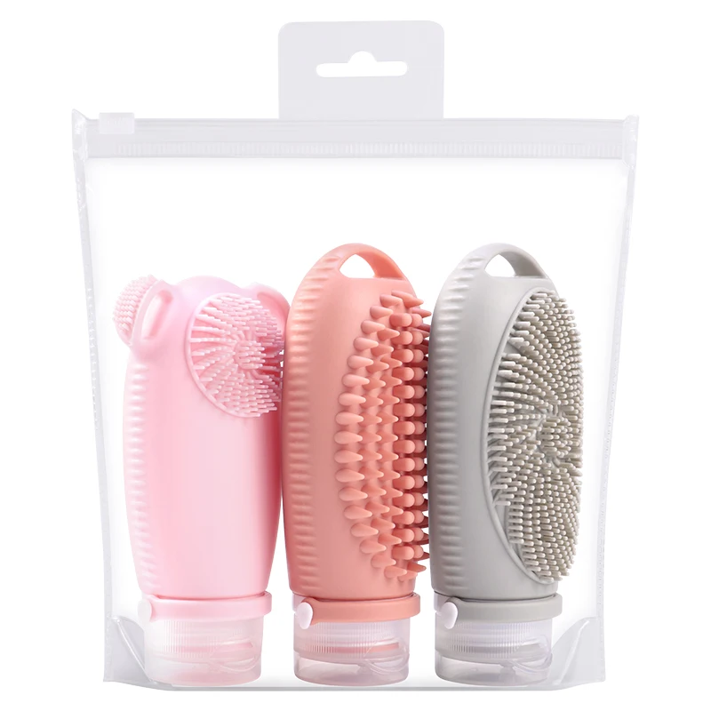 3 in 1 BPA Free Empty Portable Hotel Travel-Sized Containers Toiletry Bottles Kits 100 ml Silicone Travel Bottle Set for Shampoo