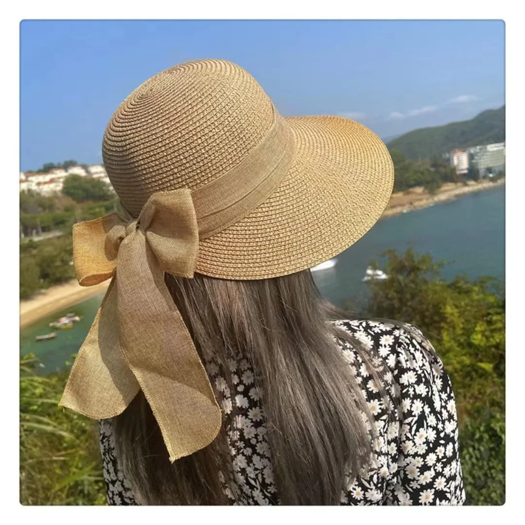 New Ladies Straw Sun Hat Sunshade UV Protection Summer Big Brim Beach Sunscreen Straw Hat