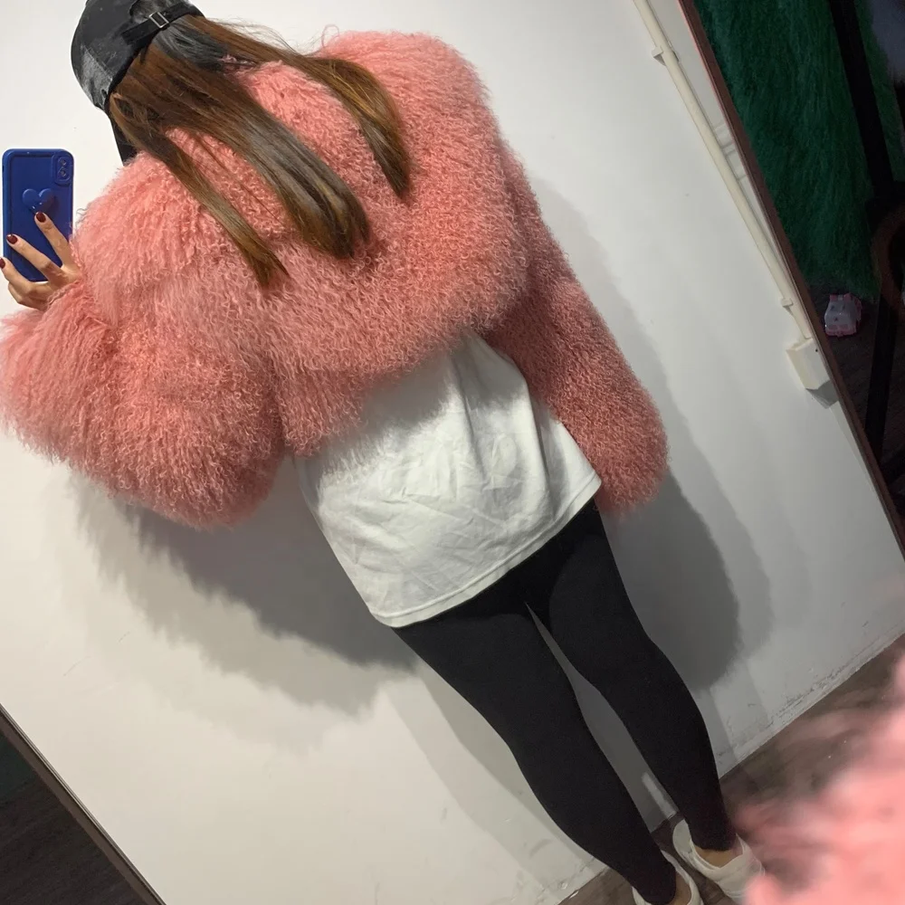 Female Mongolia Sheep Fur Jackets Women Natural Fur Coat Ladies Fur Cropped Jacket Outerwear