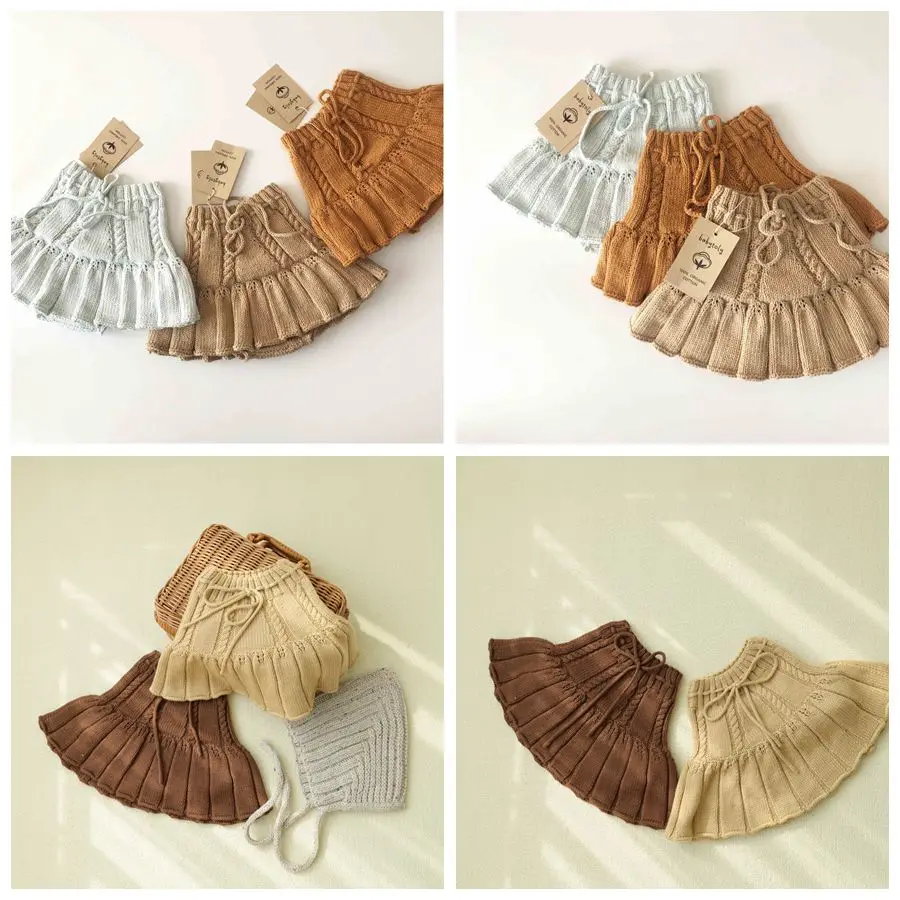 2023 Kids Girl Lovely Knit Skirts Super Cute Toddler Girl Winter Autumn Knit High Waist Pleated Skirt