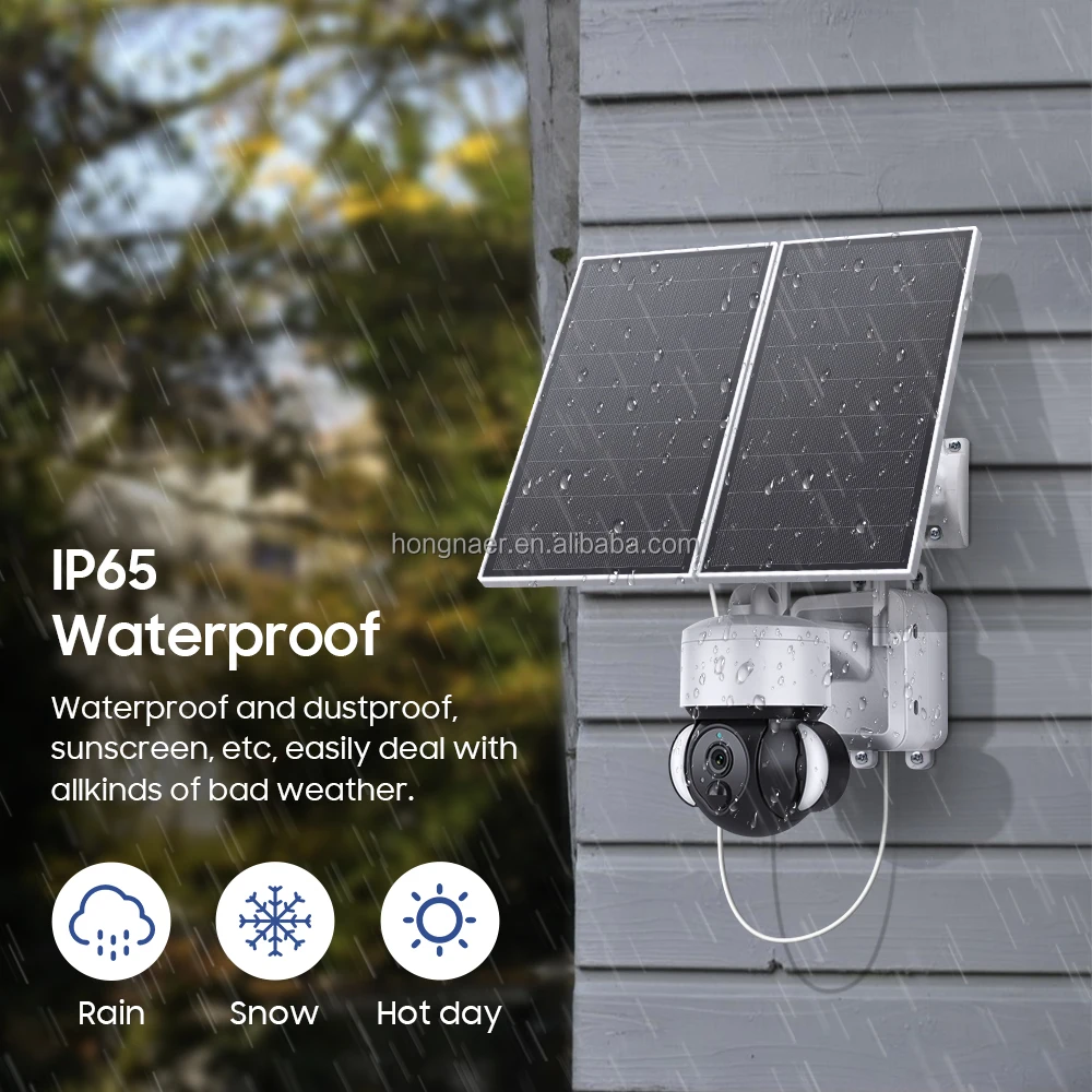 Hongnaer 3MP AOV 7/24 Record Wireless 4G Solar Panel Powered PTZ Camera 360 Ubox Outdoor 4G Sim Card CCTV Solar Security Camera