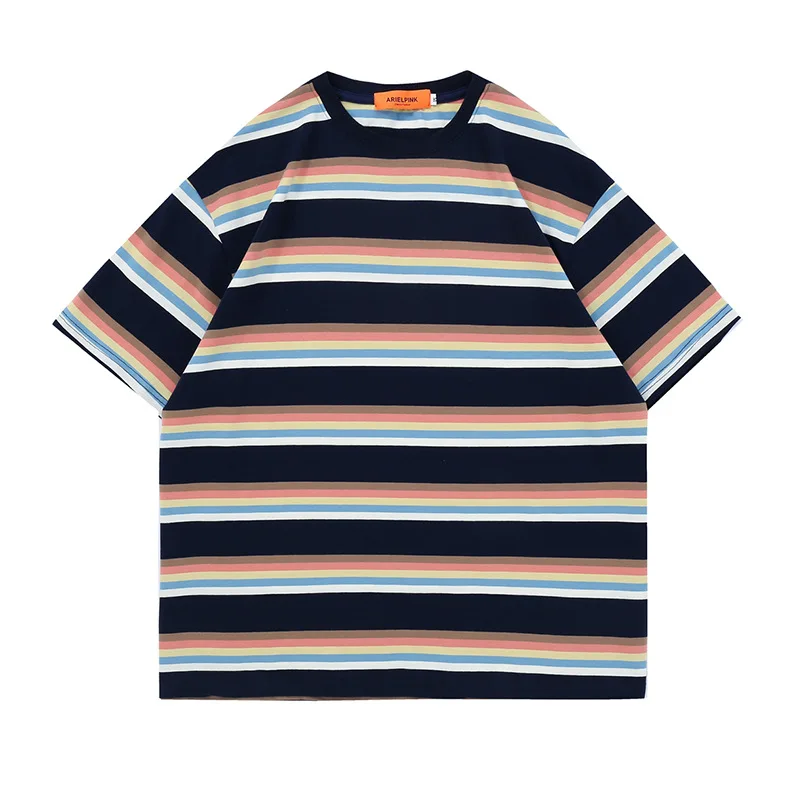 Summer 2022 new striped loose T-shirt round neck pullover casual short sleeve wholesaler