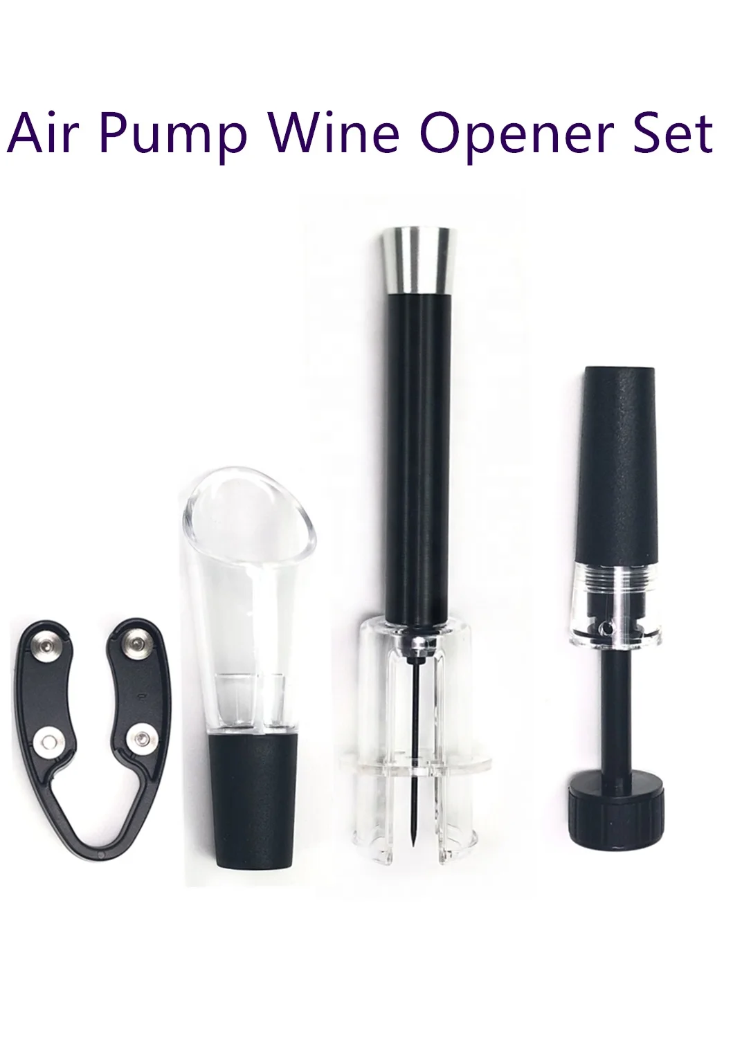 Convenient Cheap and Air Pump Wine Opener Set Corkscrew Wine Accessories Wine Opener Kit Foil Cutter and Extra Corkscrew Opener