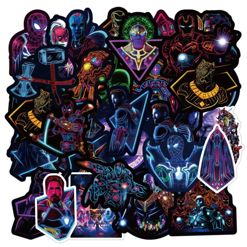 
100PCS Luminous American Cartoon SuperHero sticekrs Marvel superhero Stickers DIY sticker kit Iron Man Spiderman Captain America 
