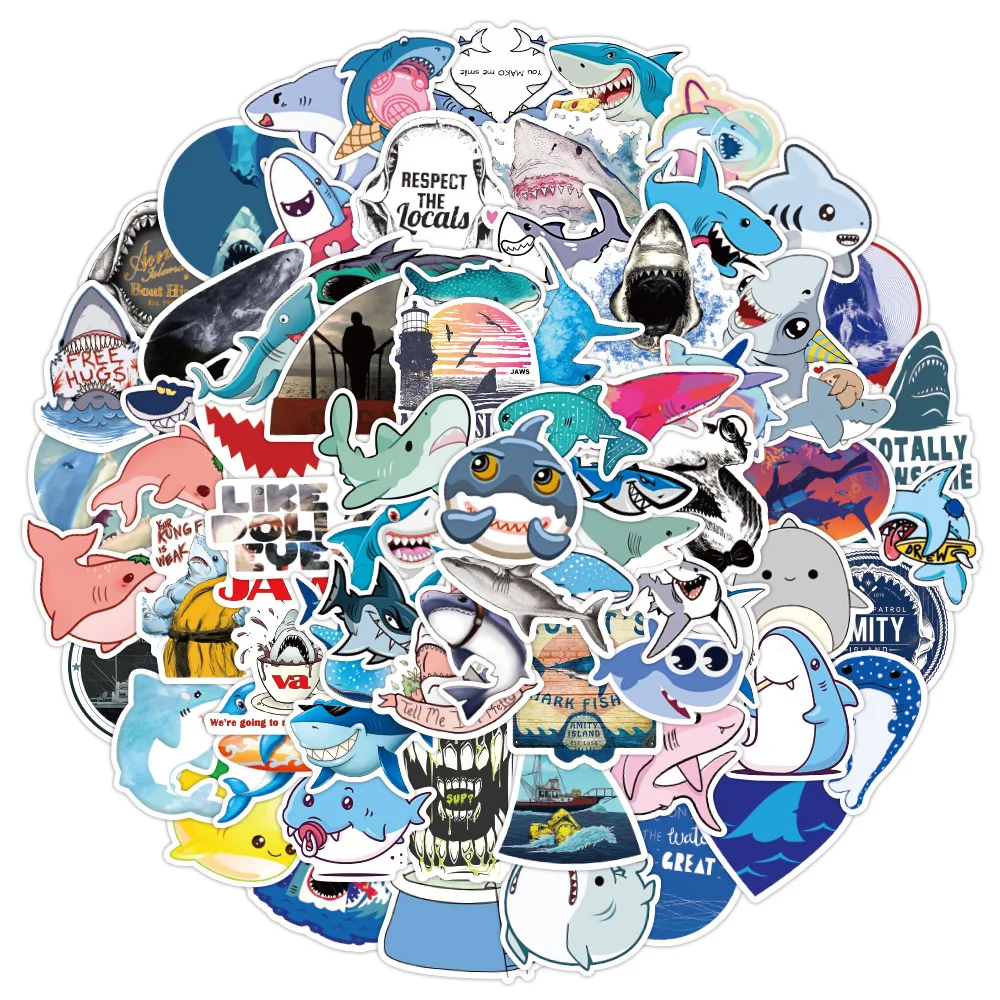 100 pcs pack shark graffiti stickers suitcase water cup guitar laptop dangerous shark decals sticker wholesale