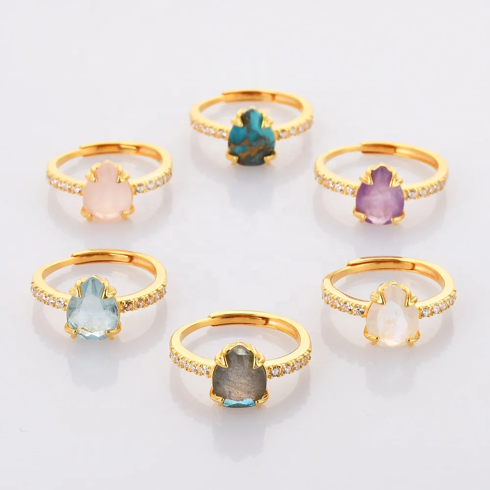 Позолоченные натуральные лечебные камни кристалл драгоценный камень женские ювелирные изделия 925 стерлингового серебра кольца для