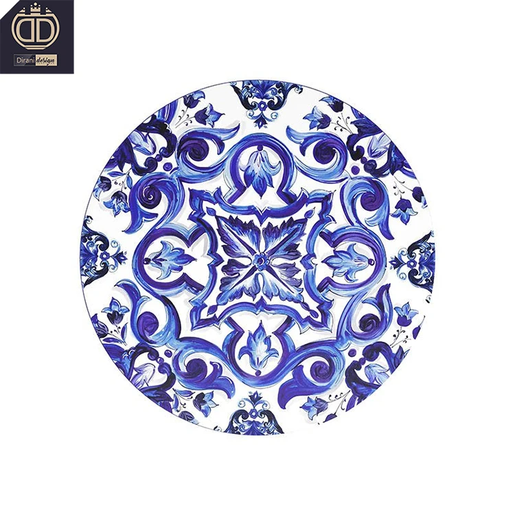blue and white porcelain pattern coffee table set modern luxury round coffee table for living room