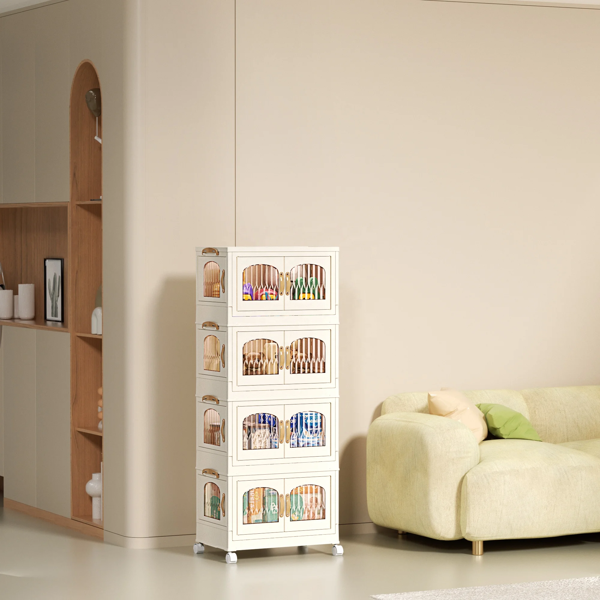 3 Packs 11 Gal Plastic Collapsible Storage Cabinet Box Organizers and Storage Containers with Wheels and doors