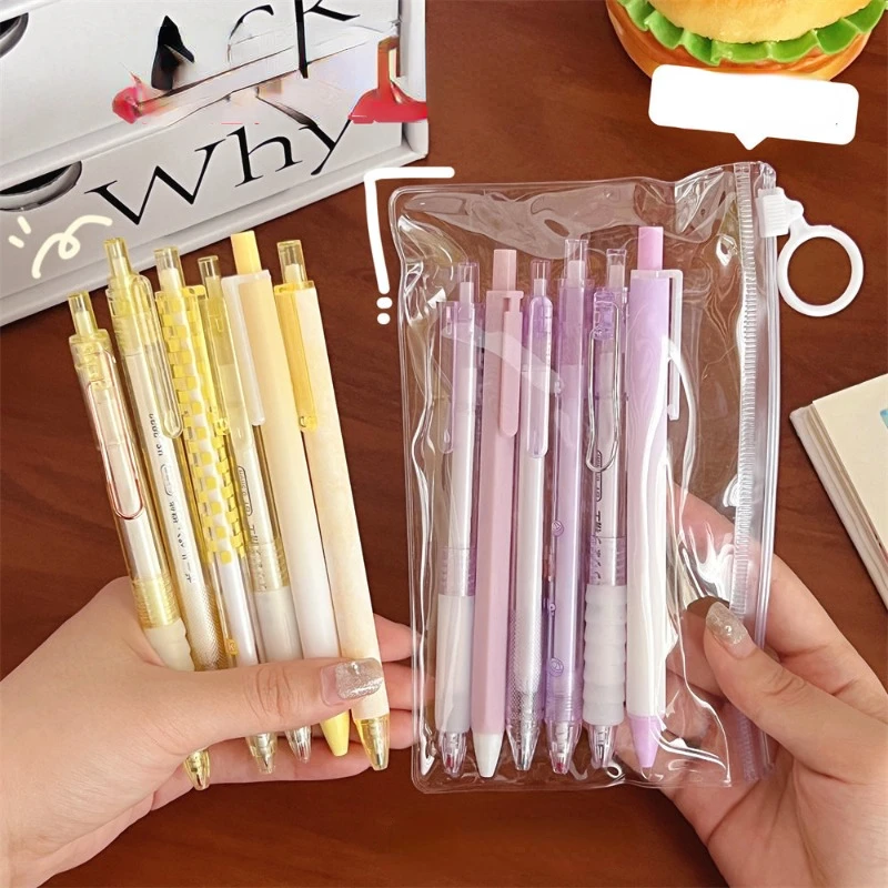 Korean Minimalist Gel Pens Kawaii Stationery Gel Pens Bagged Gel Pens Set 0.5mm Black