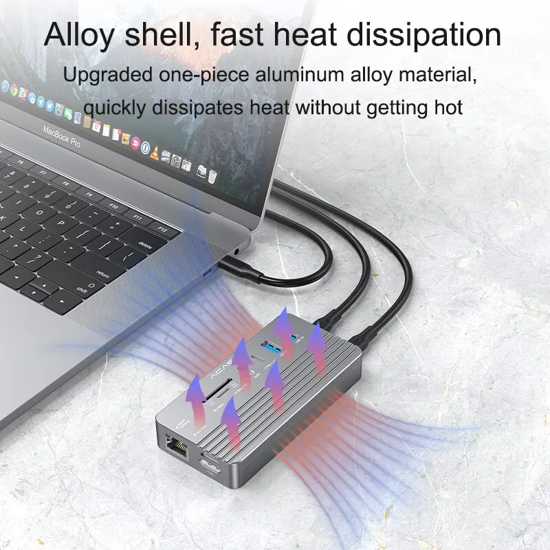 10-In-1 Docking Station USB Type C 3.1 HUB To HDMI-Compatible RJ45 Lan NVME acasis usb hub ssd for Mac Pro USB Splitter