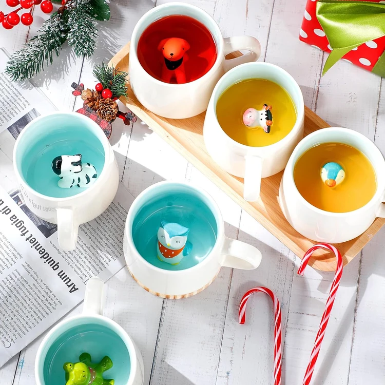 Cute Reusable Animal Decoration Inside Porcelain Cup With Handle Portable Food Grade Ceramic Animal Dog 3D Mug Cup For Drinking