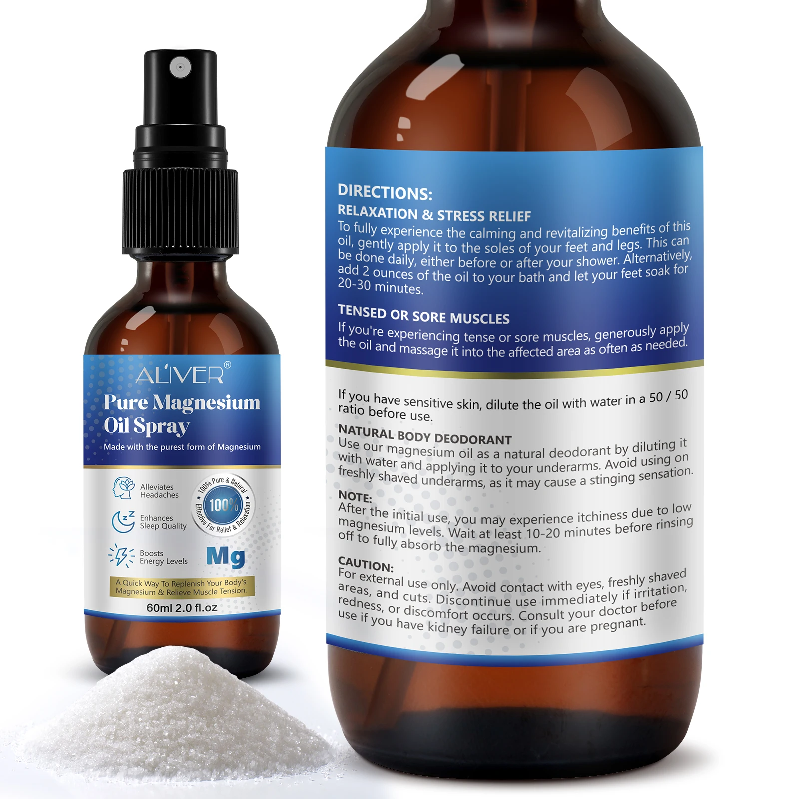 100% Natural Enhances Sleep Quality Alleviates Headaches Boosts Energy Levels Pure Magnesium Oil Spray