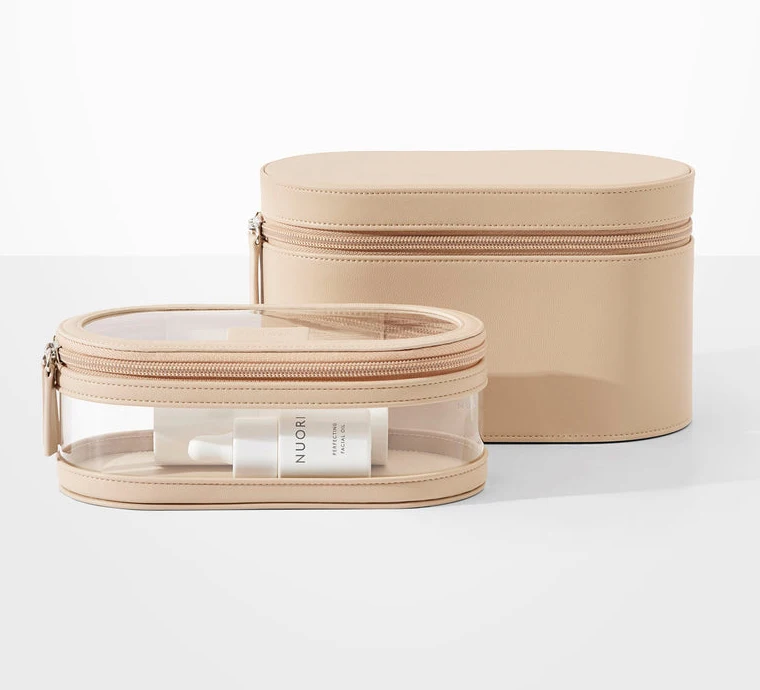 2-IN-1 classic custom waterproof beauty case tpu leather makeup bag travel organizer toiletry cosmetic bag set