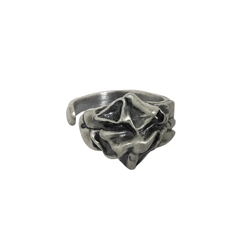INS vintage irregular textured concave and convex ring surface wrinkled and broken handmade adjustable open ring for women