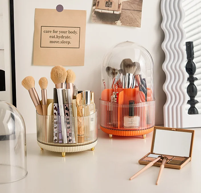 Makeup Brush Organizer 360 Degree Rotating Dust Poof Holder Makeup Storage Box
