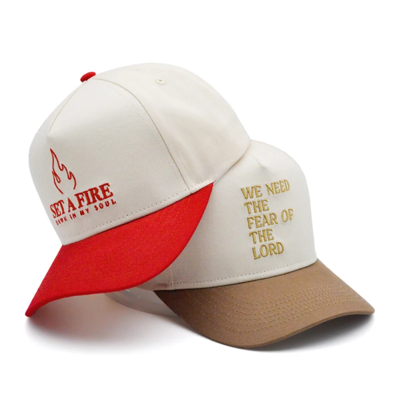 Red Two Tone Hat Two Tone Mens Hats  5 Panel A Arame With Custom Logo A Frame Hat Embroidery 5 Panel Cap A-frame