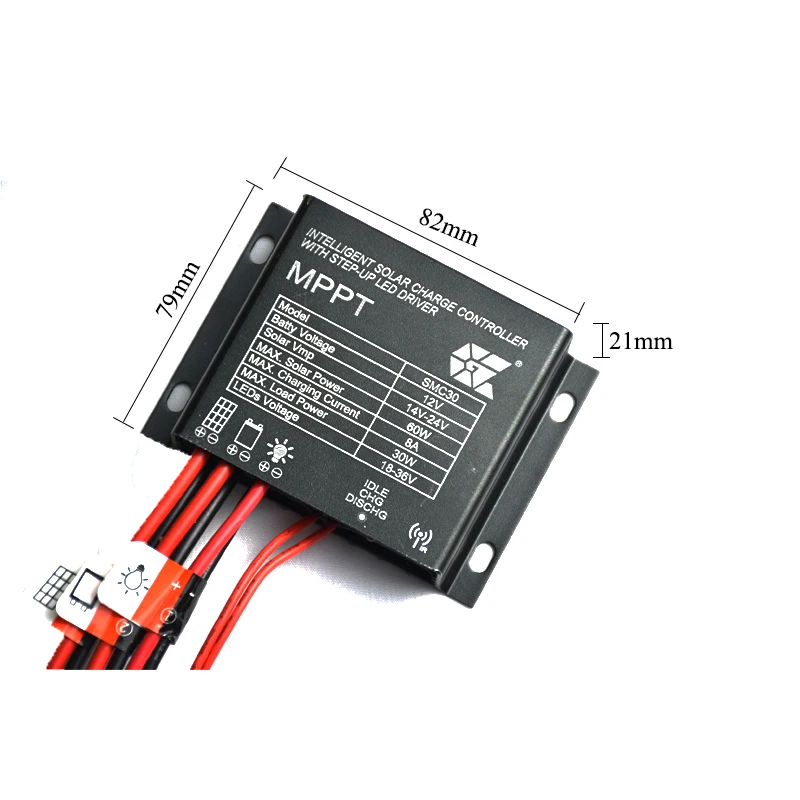 Gloss SMC30 12V battery LED 30W Charging 8A 18V/145W solar panel  MPPT solar street light charge controller