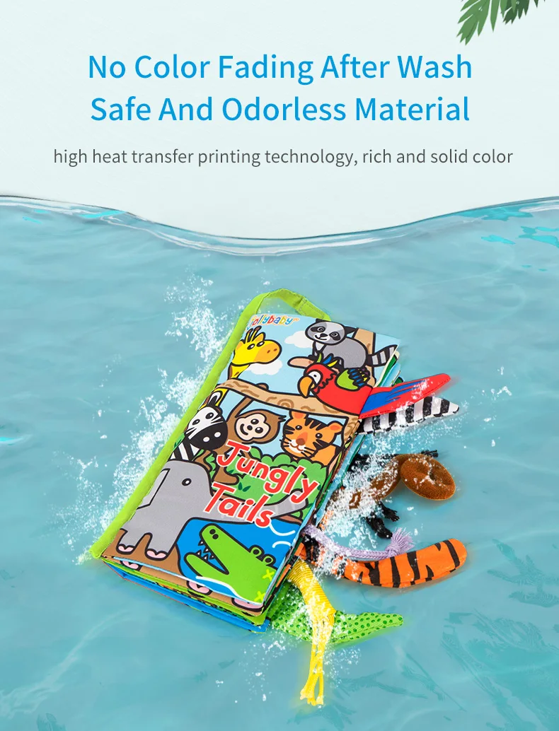 Jollybaby Hot Sale Jungle Farm Dinosaur Ocean Parent-child Interaction Custom Fabric 3D Animals Plush Tail Cloth Book