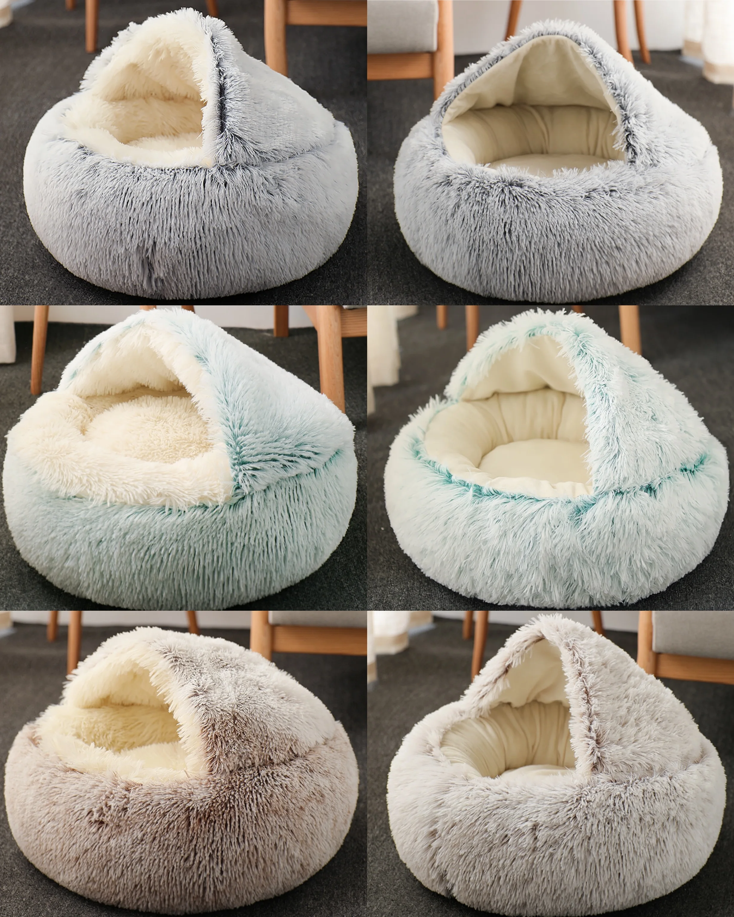 Soft Plush Warm Round Plush Fluffy semi-closed Pet Beds Cushion Sofa Cat Dog Bed