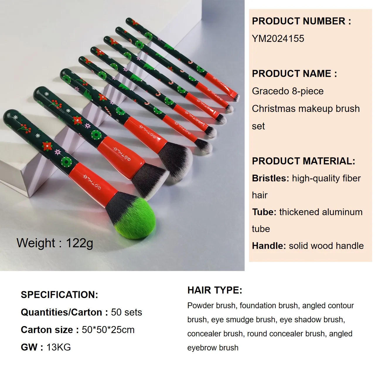 Gracedo Starry Christmas brushes 8pcs red and green Merry Christmas brushes Winter holiday brushes