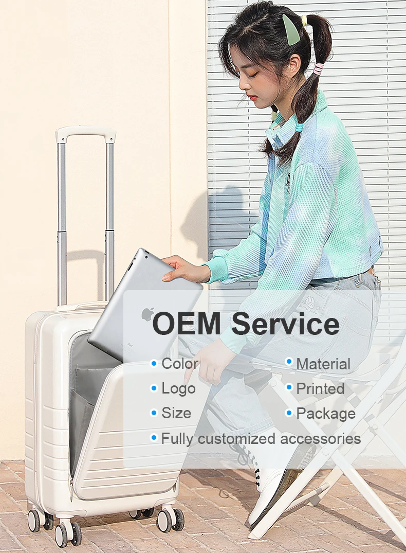 Wholesale Factory Price White Travel Trolley Case Bag Front Open Zipper Suitcase Luggage Sets