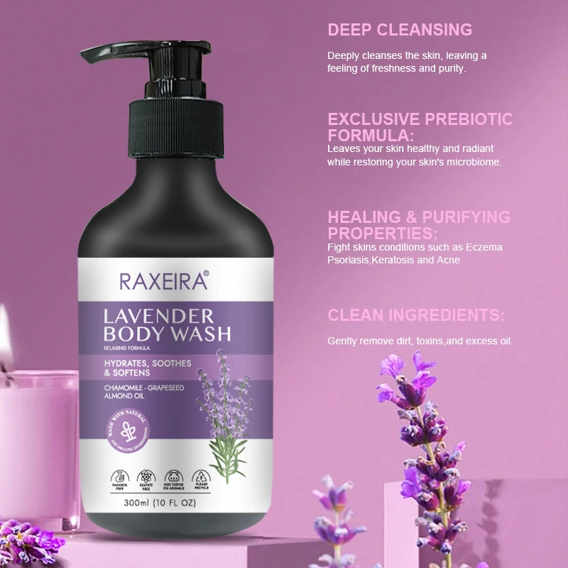 OEM/ODM Lavender Body Wash Moisturizing Liquid Soap Shower Gel Deep Cleansing Private Label Body Wash Lotion Shower Gel