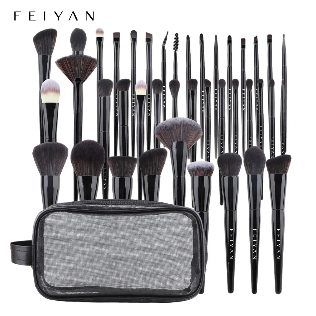 Wholesale Wooden Handle Vegan Luxury Make Up Brush Kit Private Label Custom Black Professional Cosmetic Makeup Brush Set