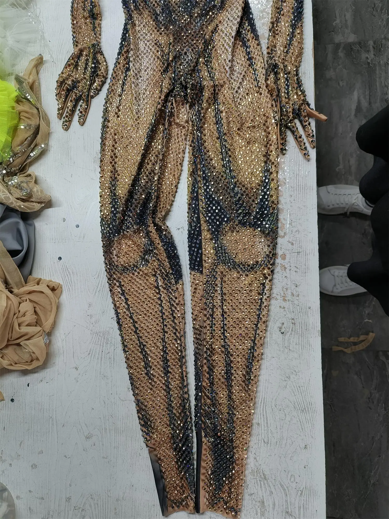 2023 Luxury See Through Crystal Bodycon Romper Stage Performance Dance Leotard Rhinestone Bodysuit Men Club One Piece Jumpsuits