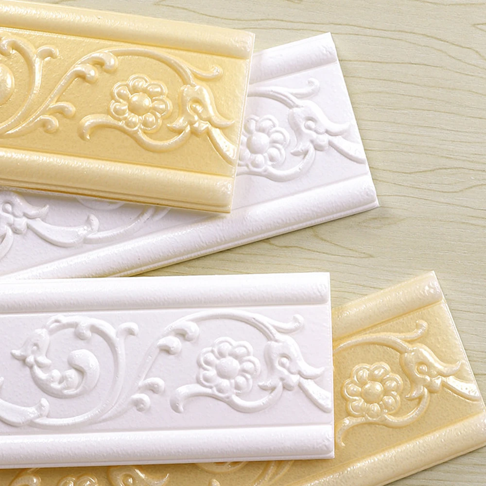 69*8cm Self-adhesive Wallpaper 3d Embossed Skirting Lines Wall Border Baseboard Anti-collision Wall Stickers Waterproof