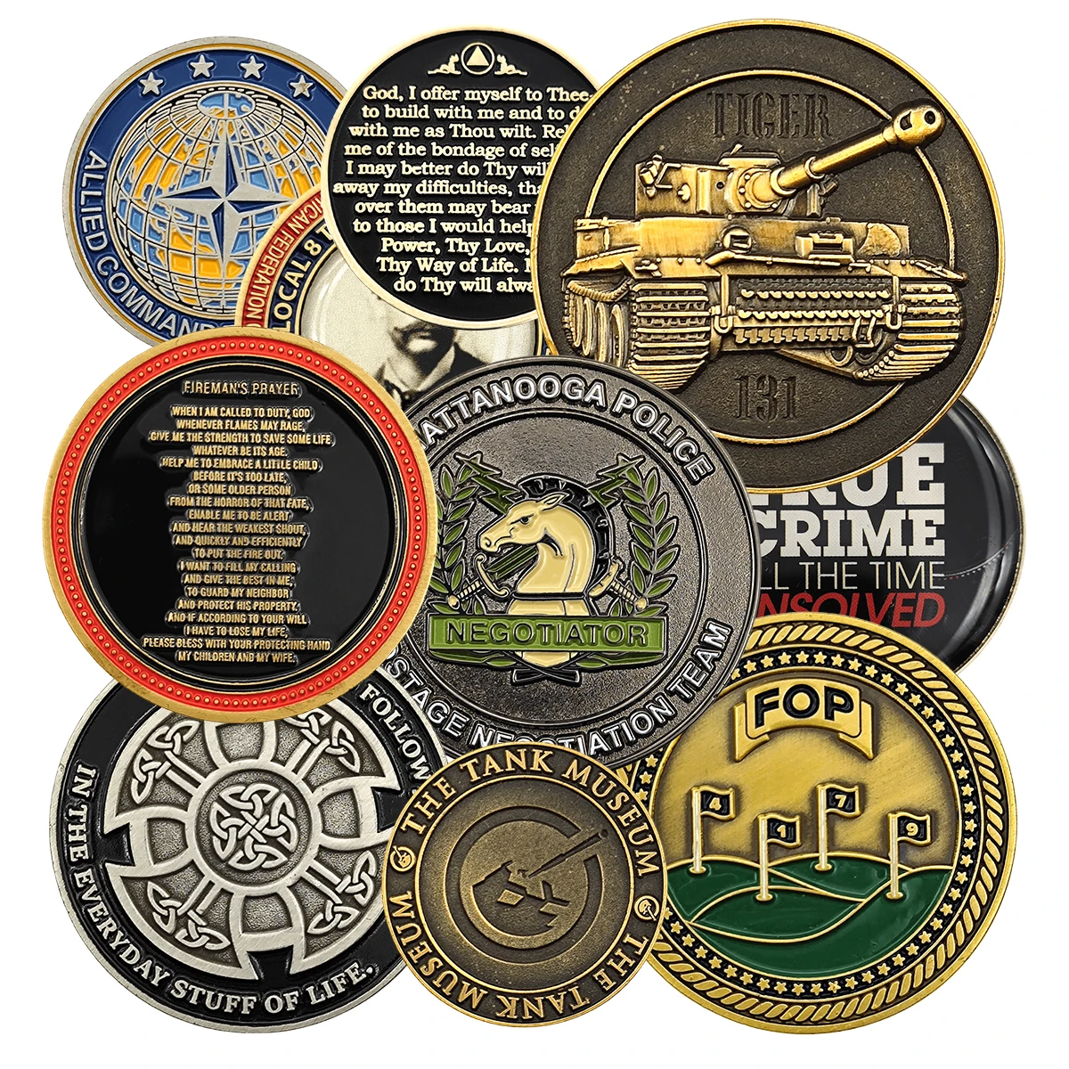 Factory Price Custom 3d Metal Antique Challenge  Coins Collectible Coins with Plastic box velvet box wooden box