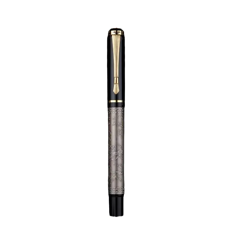 baoer  507  luxury 1.0MM  eighthorses calligraphy bronze pure copper grey color fountain pen