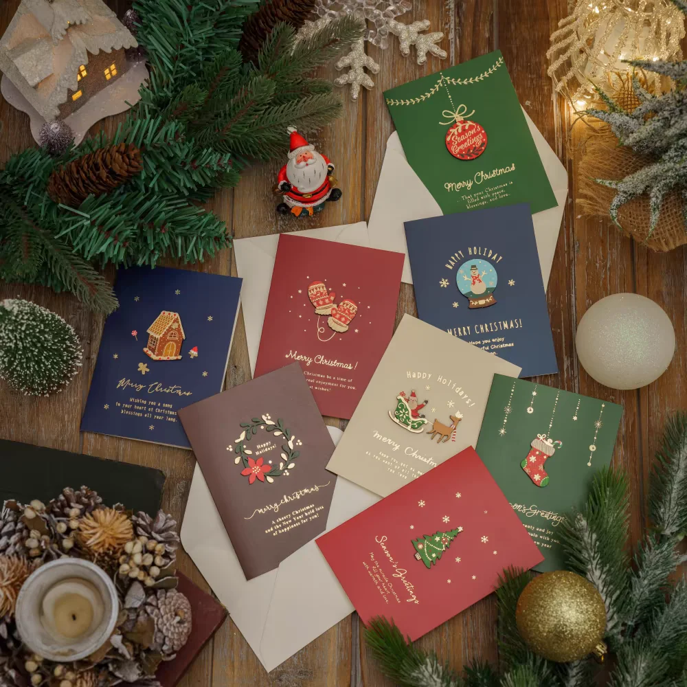 Luxury new year christmas oil painting style gift greeting card party invitation thank you cards with envelopes set