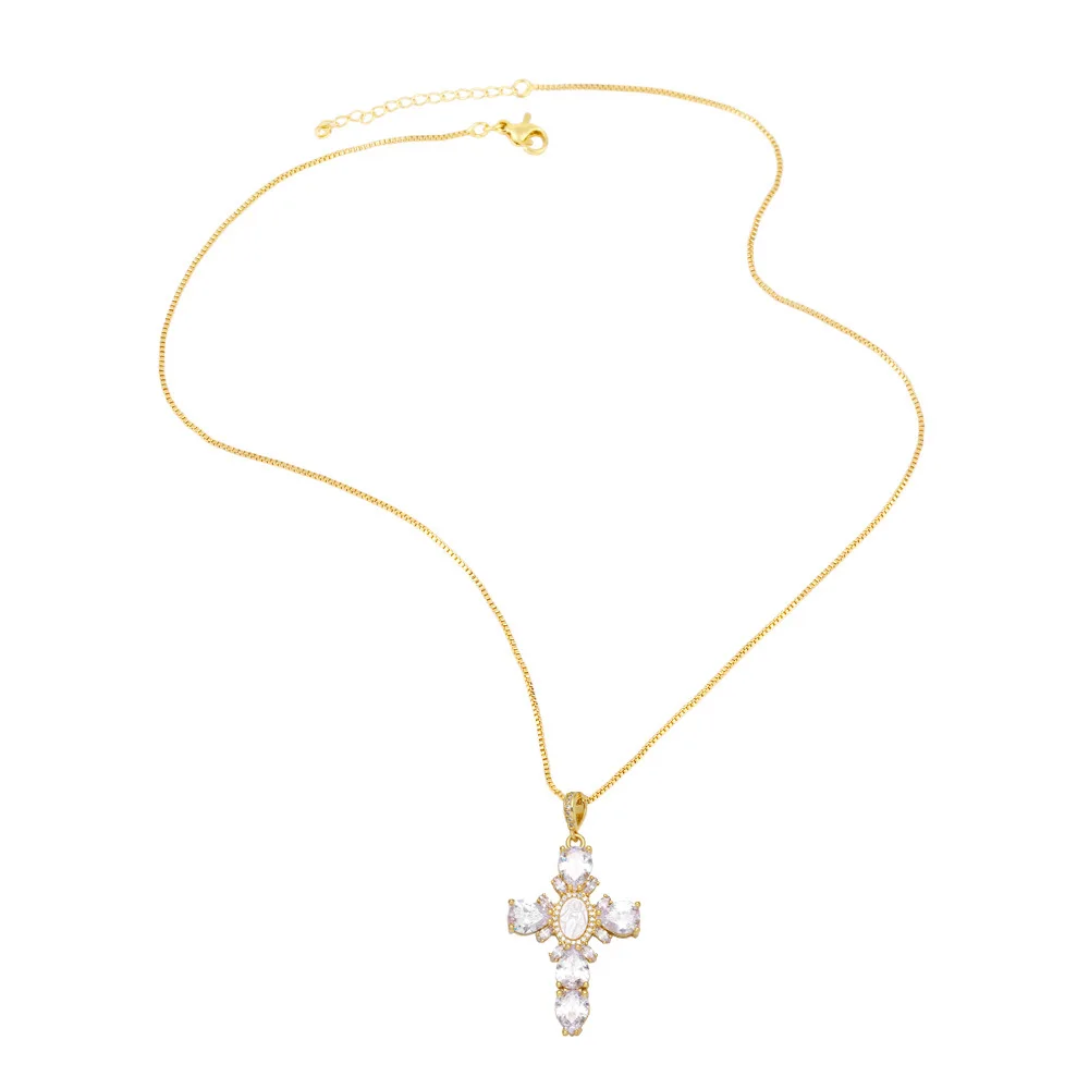 Luxury cz diamond zircon pave cross pendant virgin mary necklace jewelry for girls