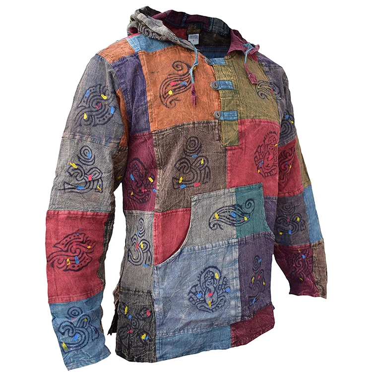 OEM factory custom printed graphite stripes stitching hippie headscarf autumn long sleeve hoodie men