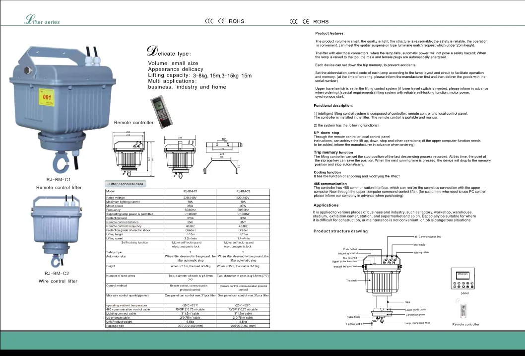 Lux lift for high bay lighting lifter