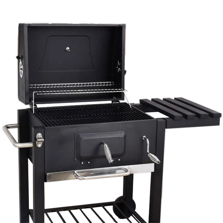 Manufacturer 6-10 People European Big Barbecue Black Outdoor Meat Smoker Square Large Charcoal Bbq Grill With Side