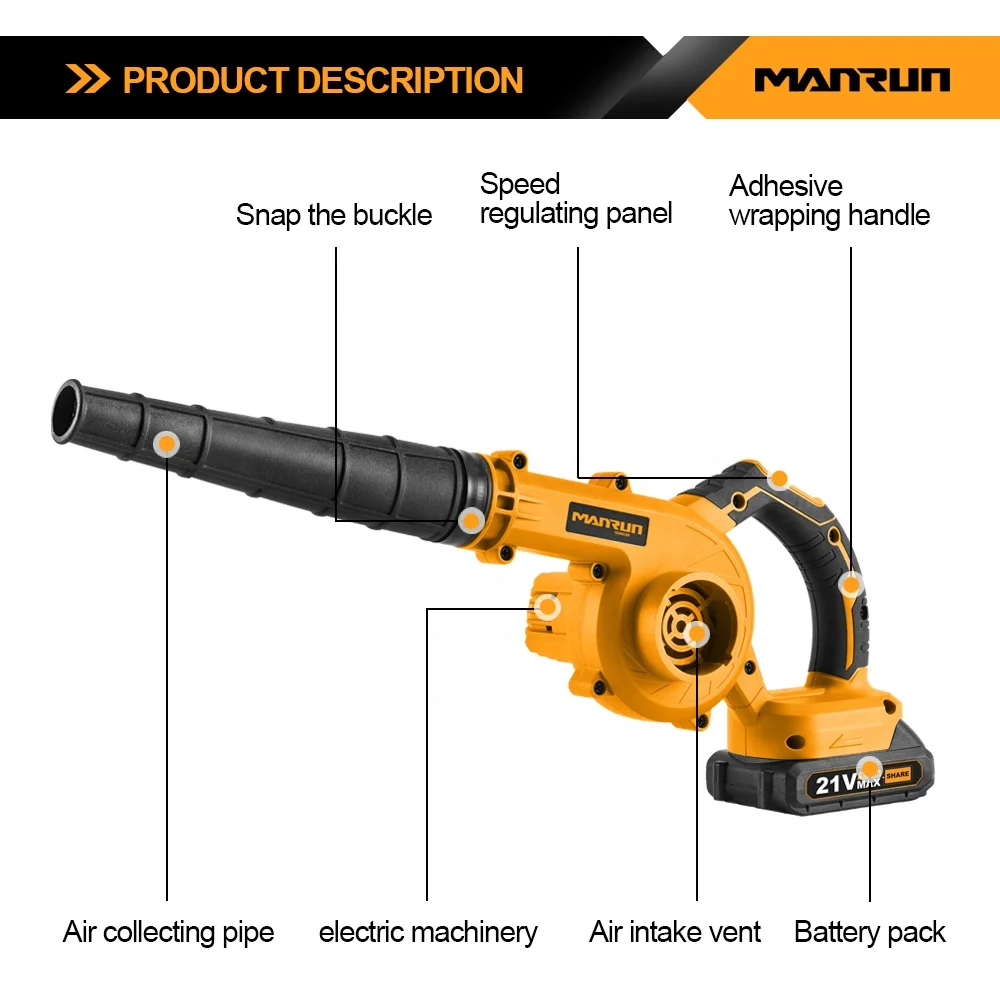 MANRUN 18V Cordless Mini Leaf Dust Cleaning Blower Dust and Suction Blower