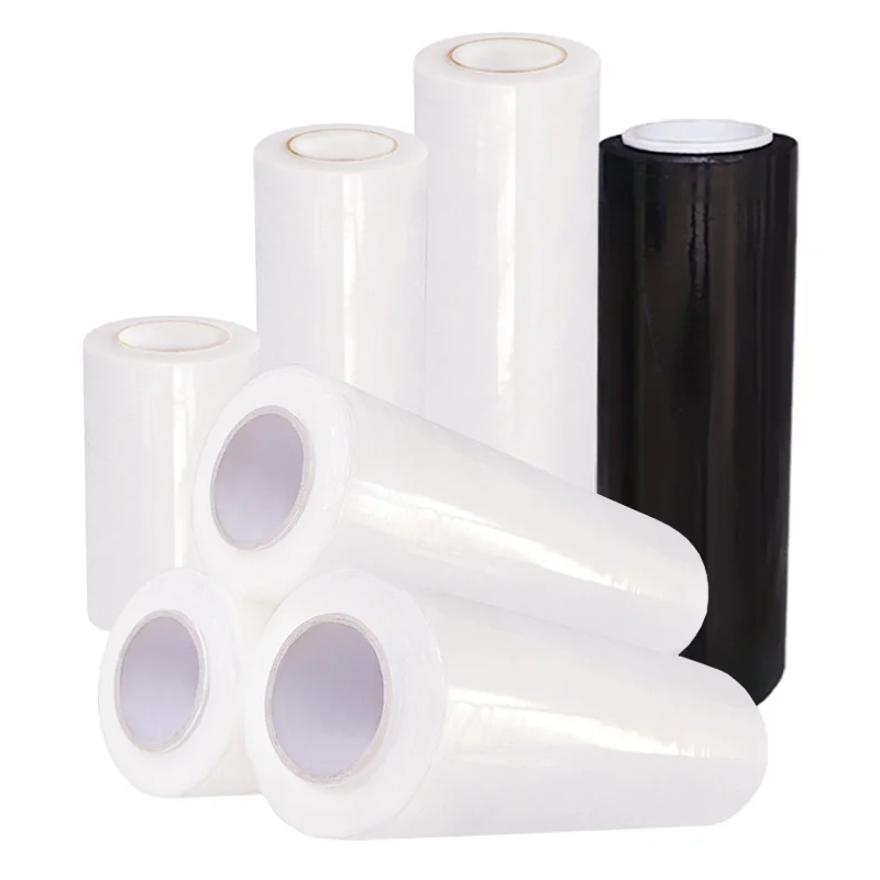 
China Manufacturer Low Pric Compostable Plastic Lldpe Blac Transparent Color Hand Pallet Hood Jumbo Wrap Pe Stretch Film Roll 
