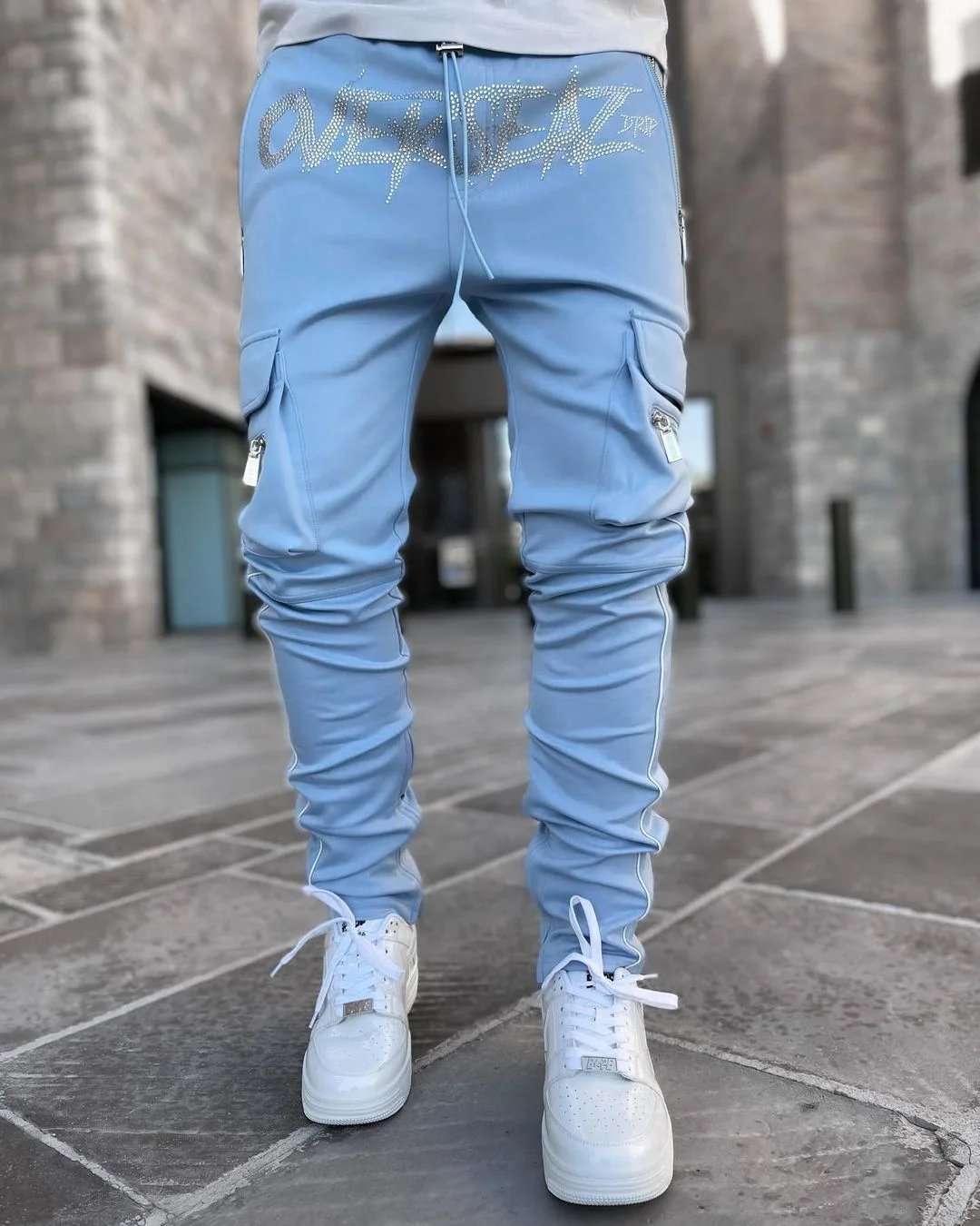 Gulidd New arrival autumn elastic waist cargo pants long trousers reflective casual workout pants