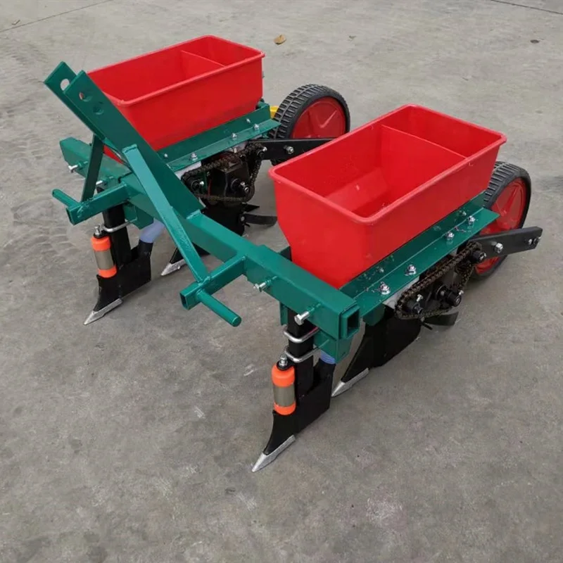 Small 2 wheels walking tractor mounted double rows corn precise seeder with fertilizer machine
