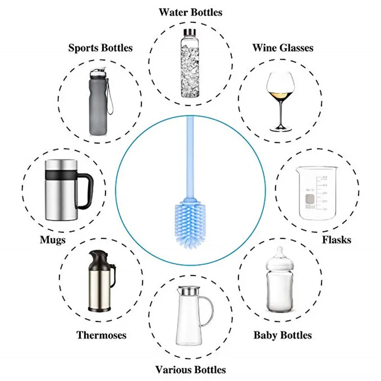Multifunctional bpa free reusable food grade silicone bottle cleaning brush