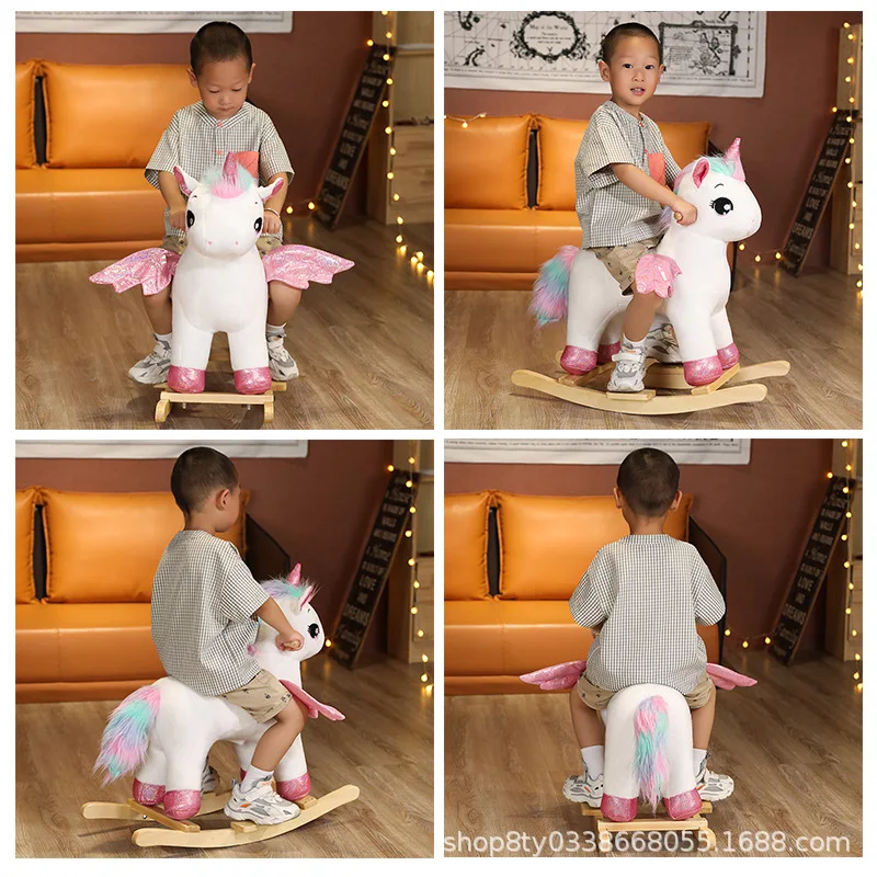 Mountable Wooden Children Ride on Toy Rocking Horse with Music Box