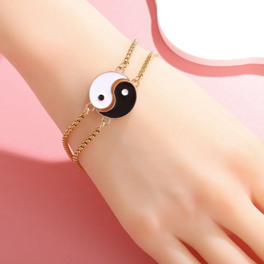 2pcs/set Vintage Matching Taiji Charm Pendant Couple Friendship Bracelet Jewelry Stainless Steel Taichi Couple Bracelet for Wome